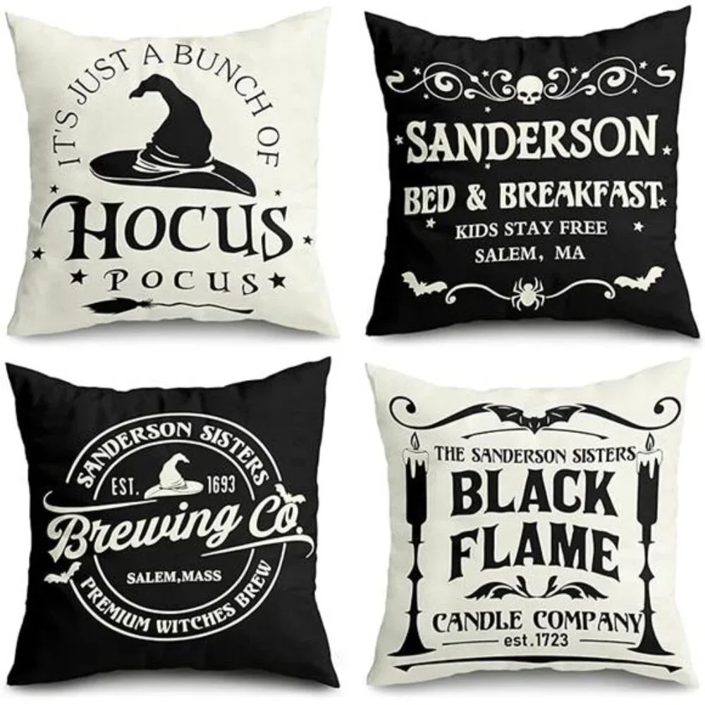 Set of 4‎ Halloween Pillow Covers 18x18 - Hocus Pocus Home/Farmhouse Decor
